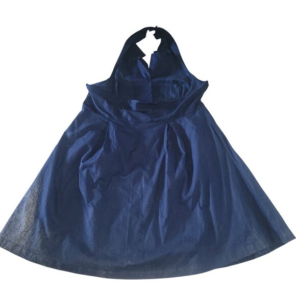 MODCLOTH  New Plus size 3X Retro Navy Halter Dress Teal Buttons Designer Y2K 90s - Picture 3 of 6